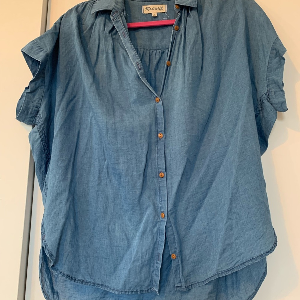 Madewell denim 80s style shorts sleeve button down